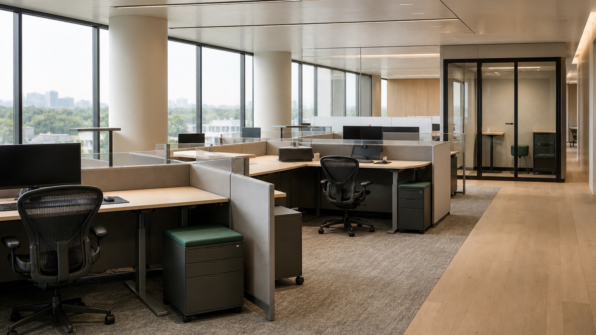 Organized workstation area in a commercial office